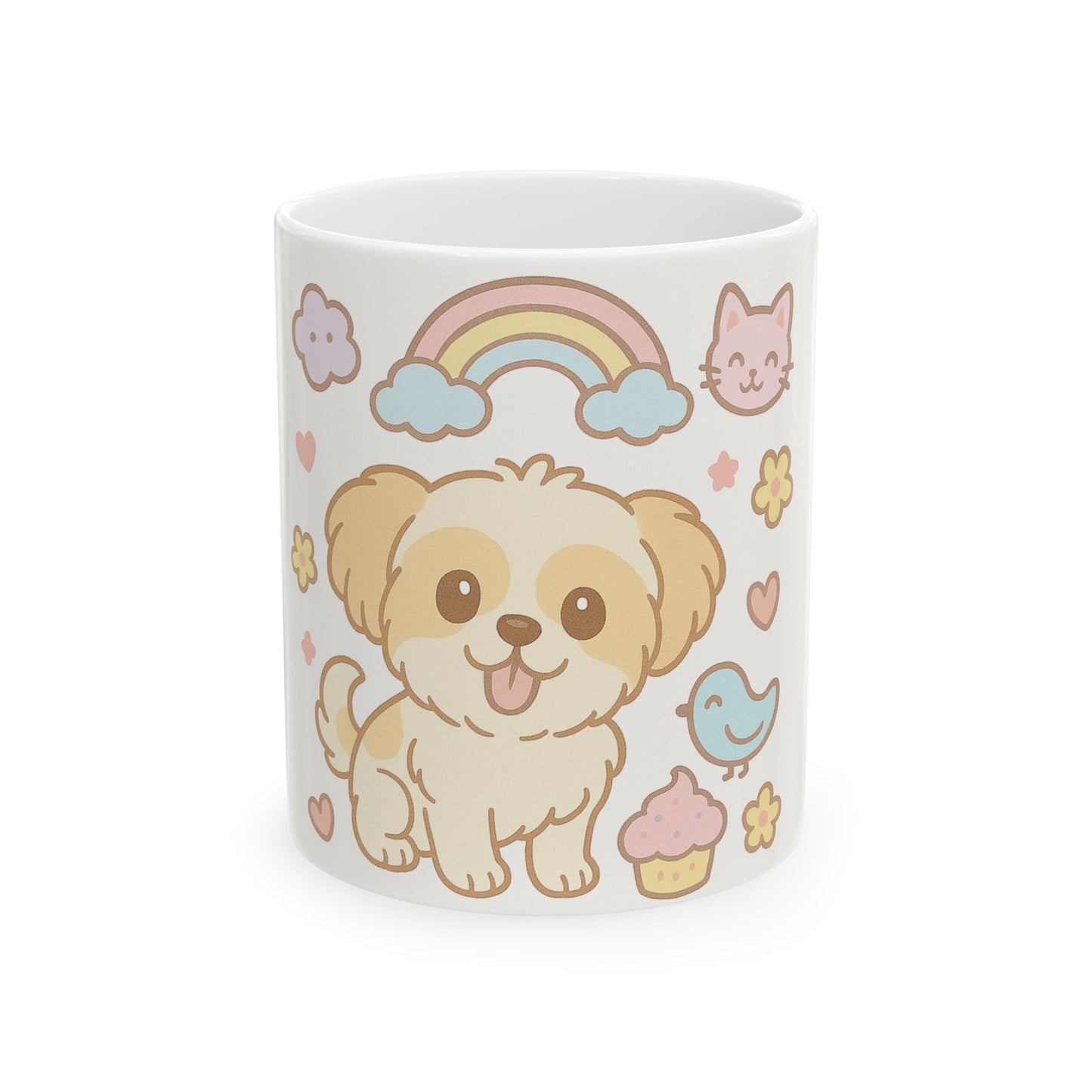 Cute Dog and Rainbow Ceramic Mug - Happy Animal Lover Cup - Perfect Gift for Pet Owners