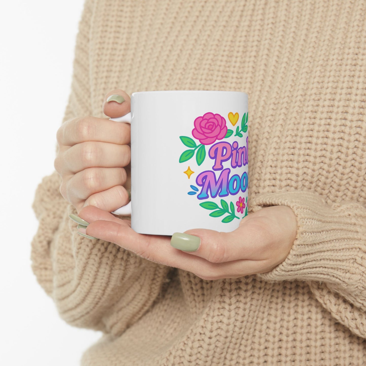 Pink Moodz Ceramic Mug - Colorful Floral Design, Perfect Gift for Self-Care & Friends