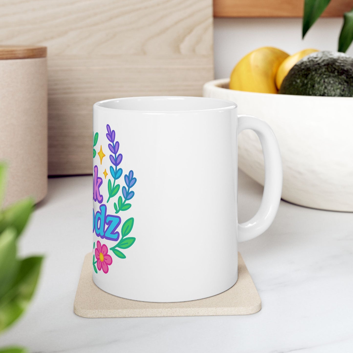 Pink Moodz Ceramic Mug - Colorful Floral Design, Perfect Gift for Self-Care & Friends