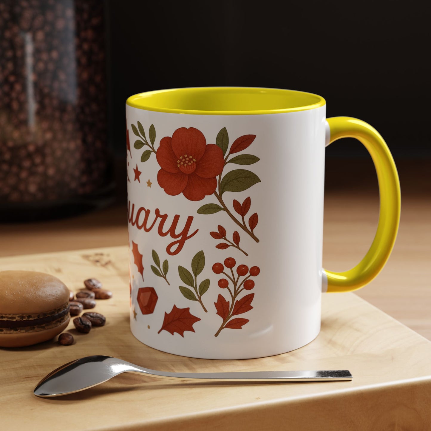 January Floral Accent Coffee Mug | 11oz & 15oz | Perfect for Winter Celebrations