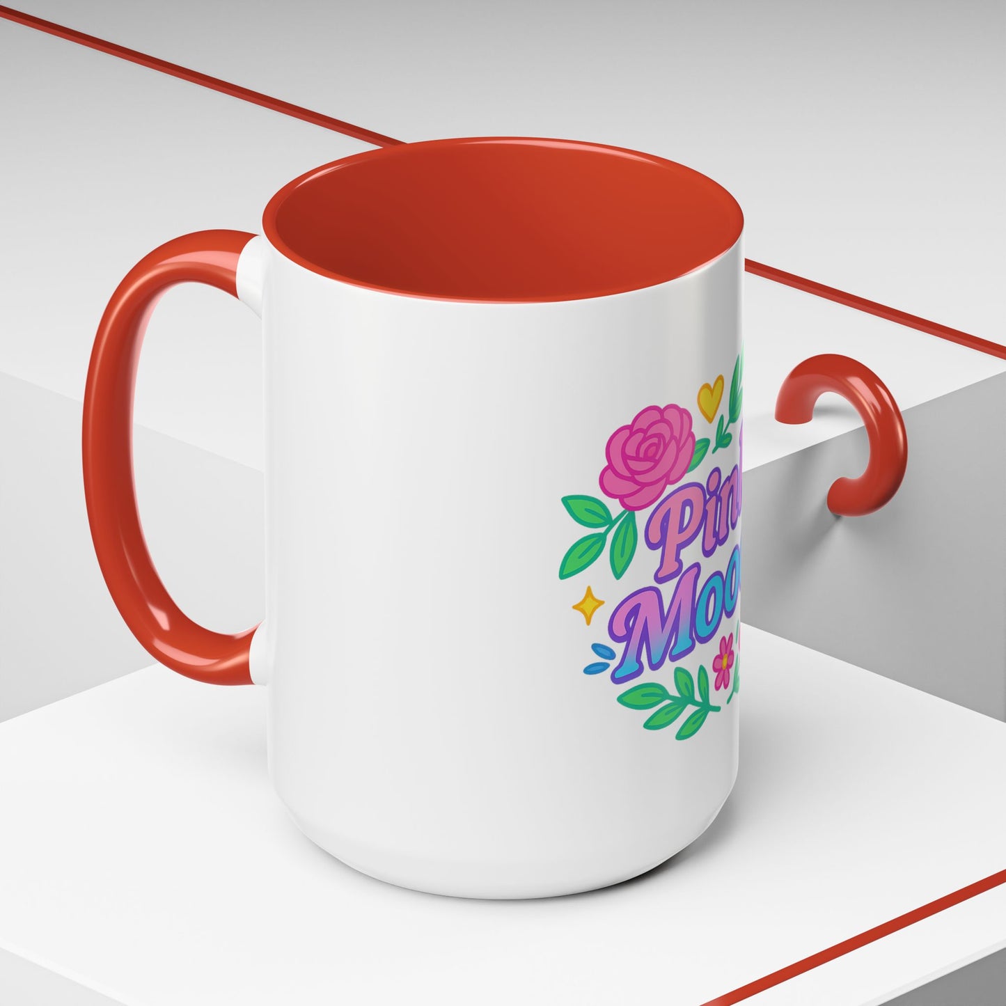 Colorful Pink Moodz Accent Coffee Mug – Cheerful Floral Design for Daily Inspiration