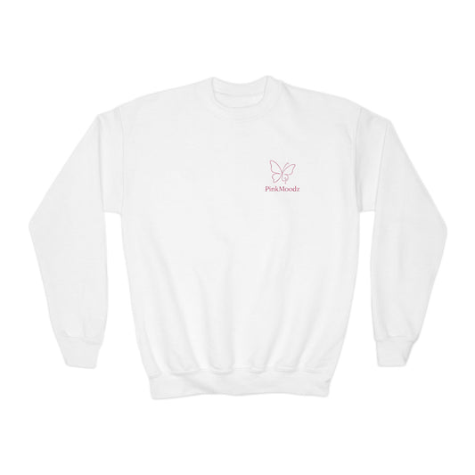 Youth Crewneck Sweatshirt - Pink Moodz Butterfly Design - Perfect for Casual Wear & Cozy Days