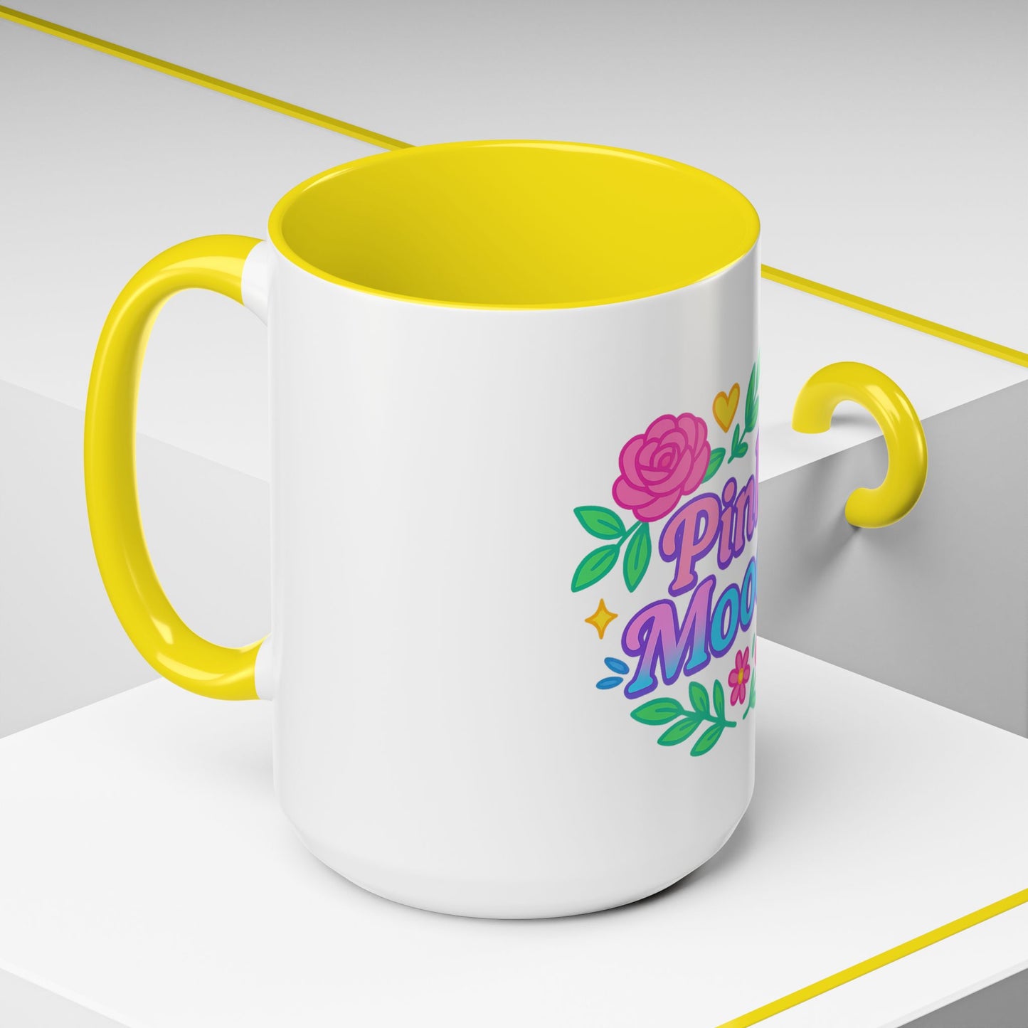 Colorful Pink Moodz Accent Coffee Mug – Cheerful Floral Design for Daily Inspiration
