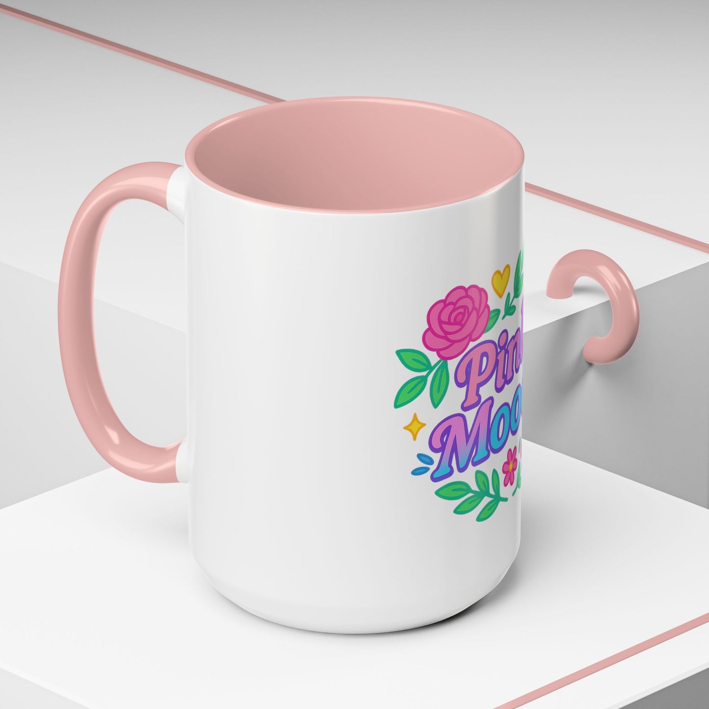 Colorful Pink Moodz Accent Coffee Mug – Cheerful Floral Design for Daily Inspiration