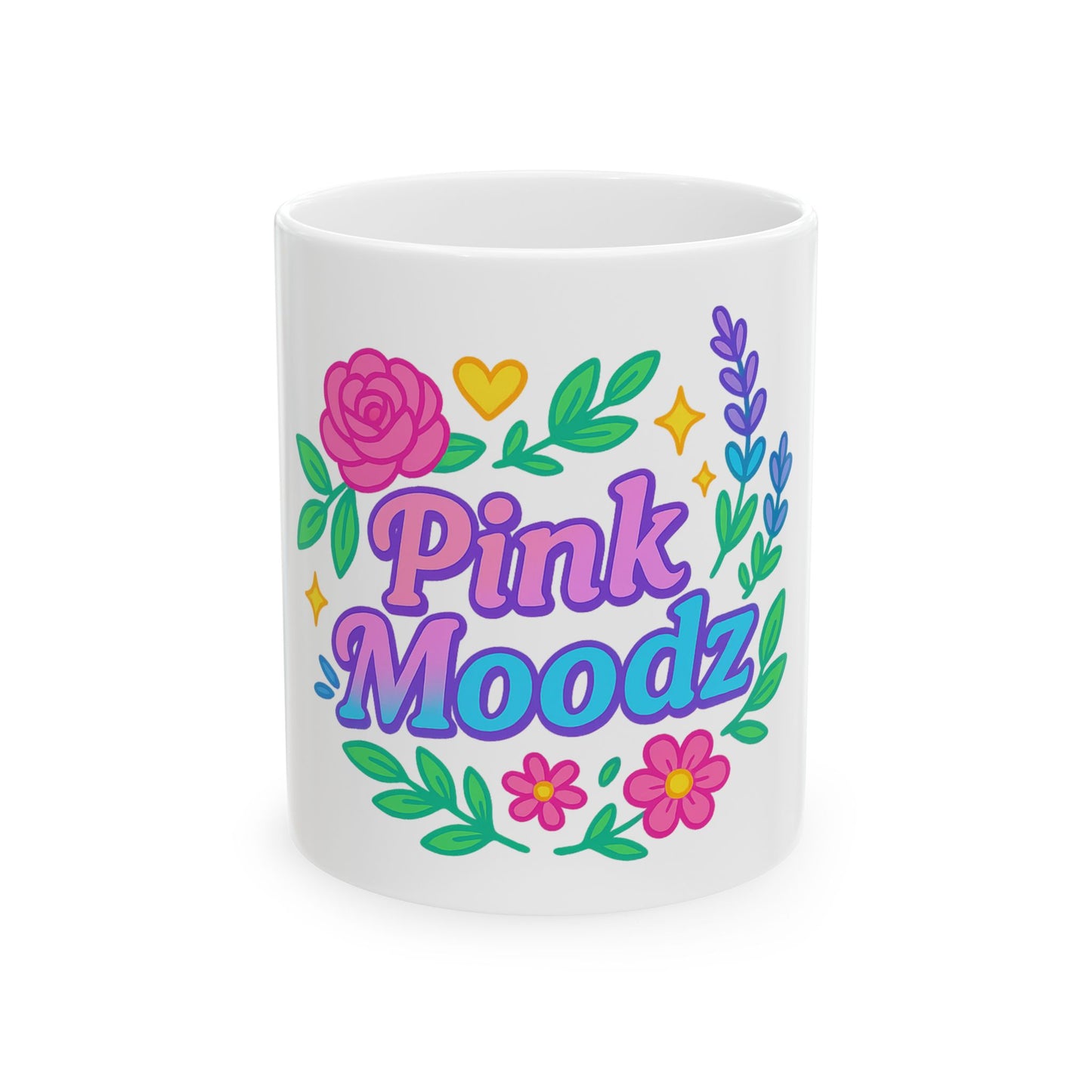 Pink Moodz Ceramic Mug - Colorful Floral Design, Perfect Gift for Self-Care & Friends
