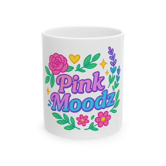 Pink Moodz Ceramic Mug - Colorful Floral Design, Perfect Gift for Self-Care & Friends