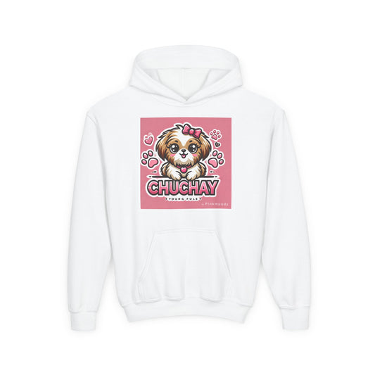 Shih Tzu, Playful Cute Puppy Chuchay Youth Hoodie - Heavy Blend, Fun Dog Design